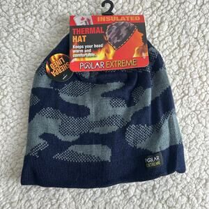 Polar Extreme Thermal Insulated Winter Hat Beanie Sherpa Lined Blue Camo NWT